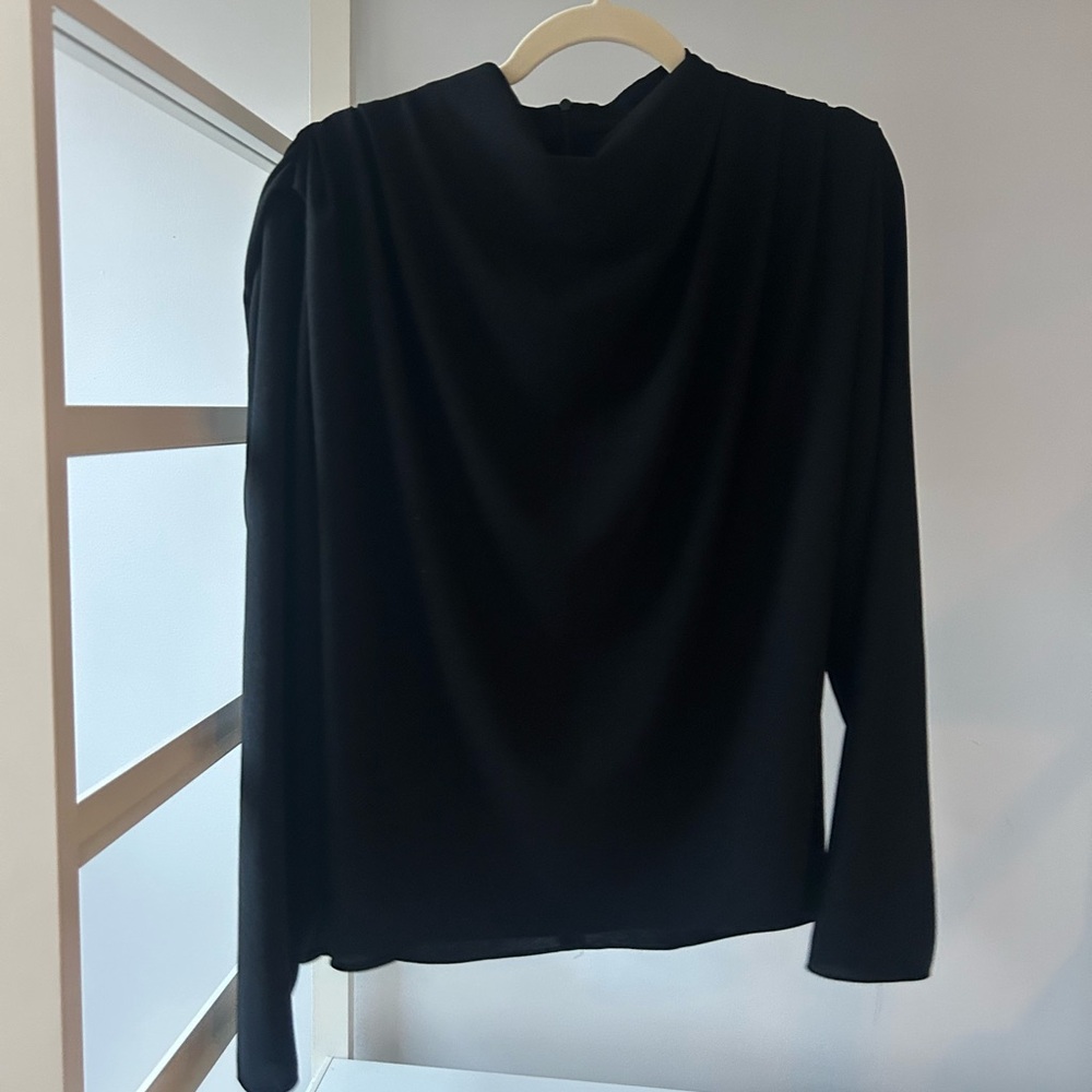 Zara Elegant Black Long Sleeve Blouse size large drapped